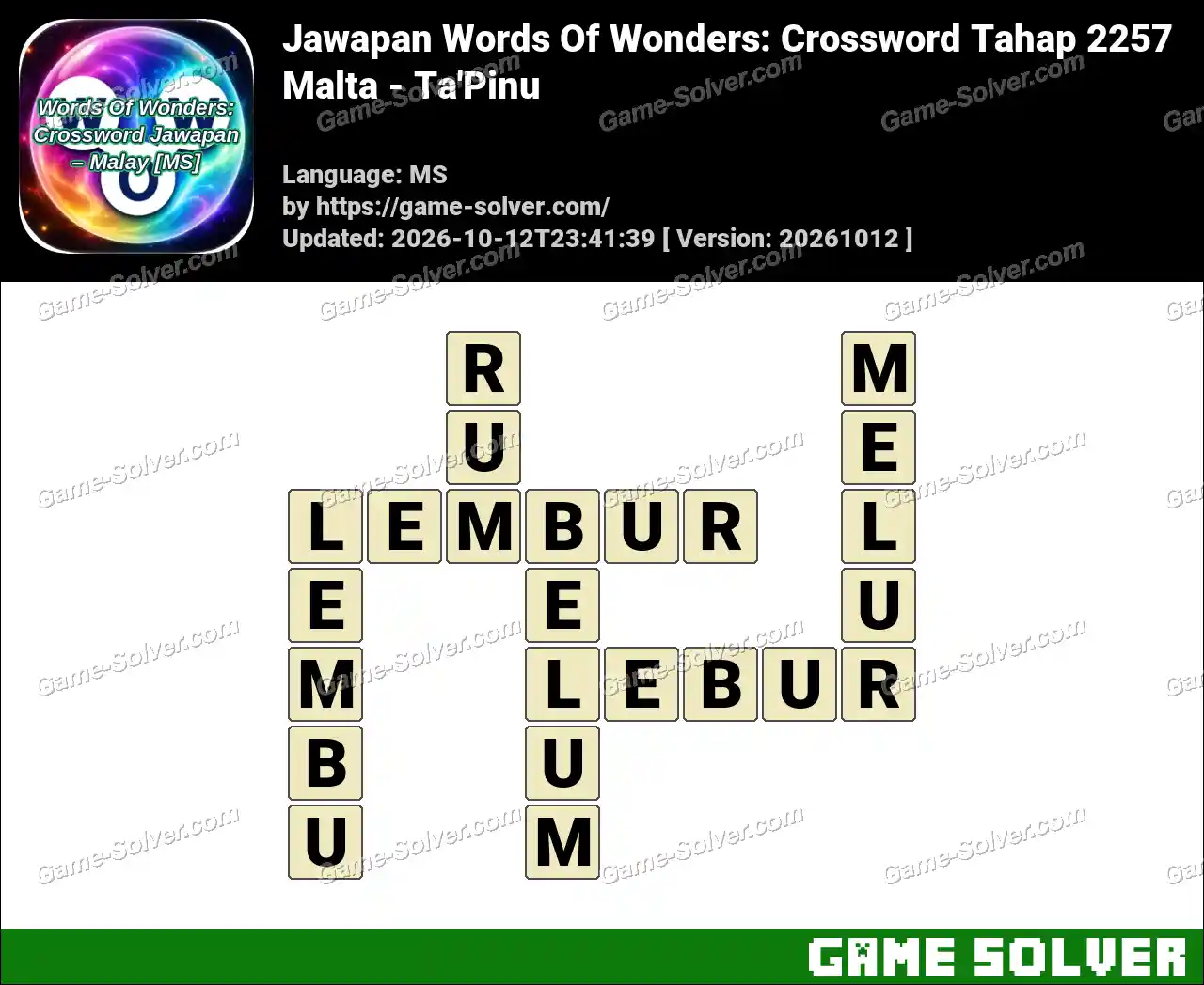 Jawapan Words Of Wonders: Crossword Tahap 2257 – Malta – Ta’Pinu